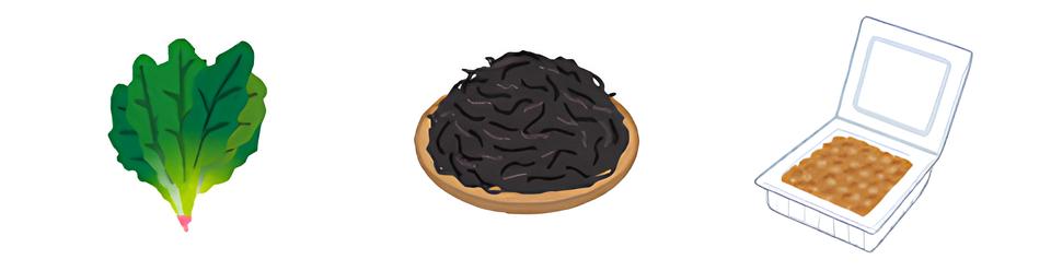 ほうれん草、ひじき、納豆のイラスト