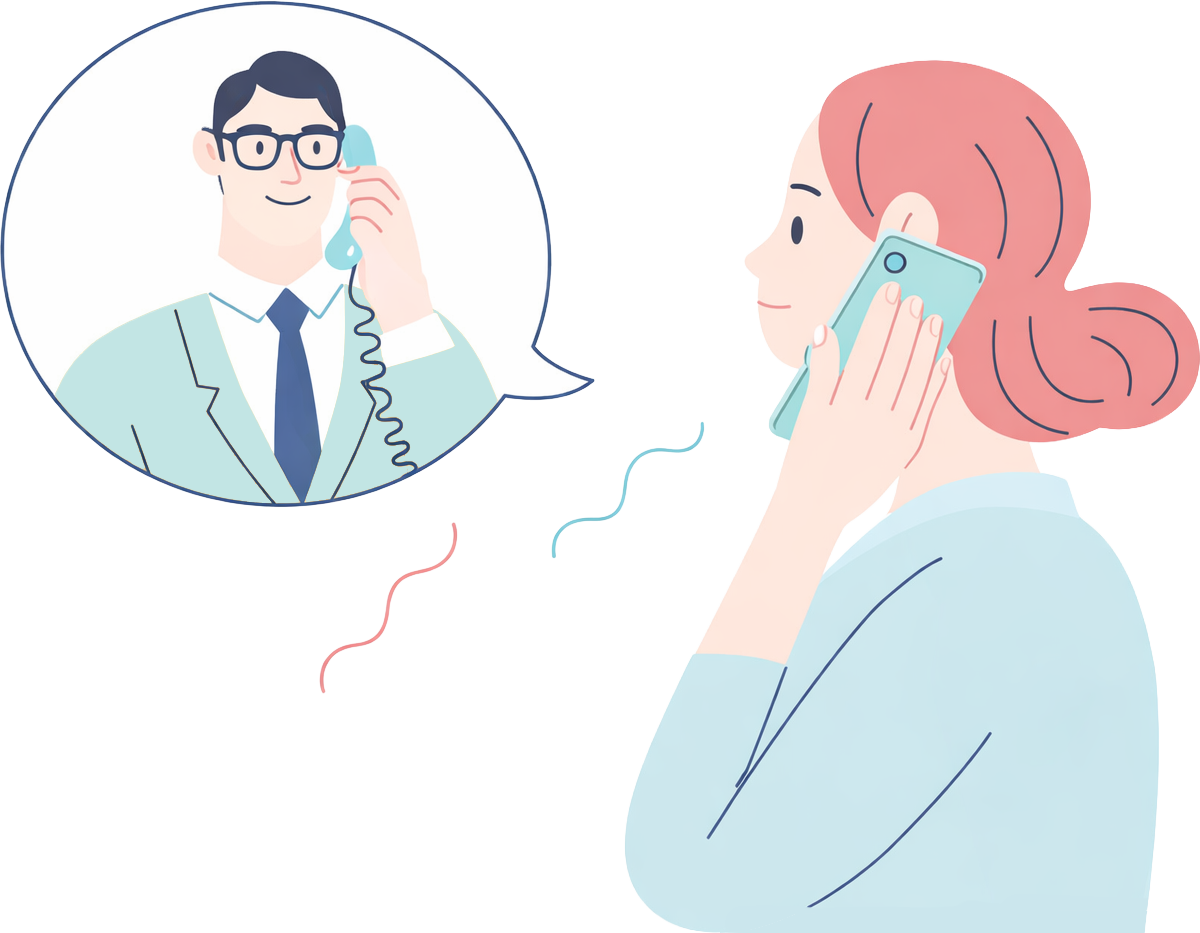 病院のスタッフに電話している女性